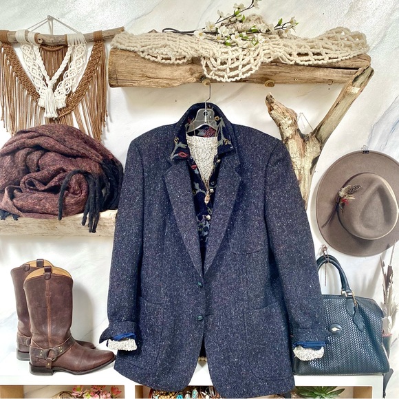 Scottish handwoven Wool Boyfriend/cowgirl boho equestrian Blazer w cottage vibe - Picture 3 of 16